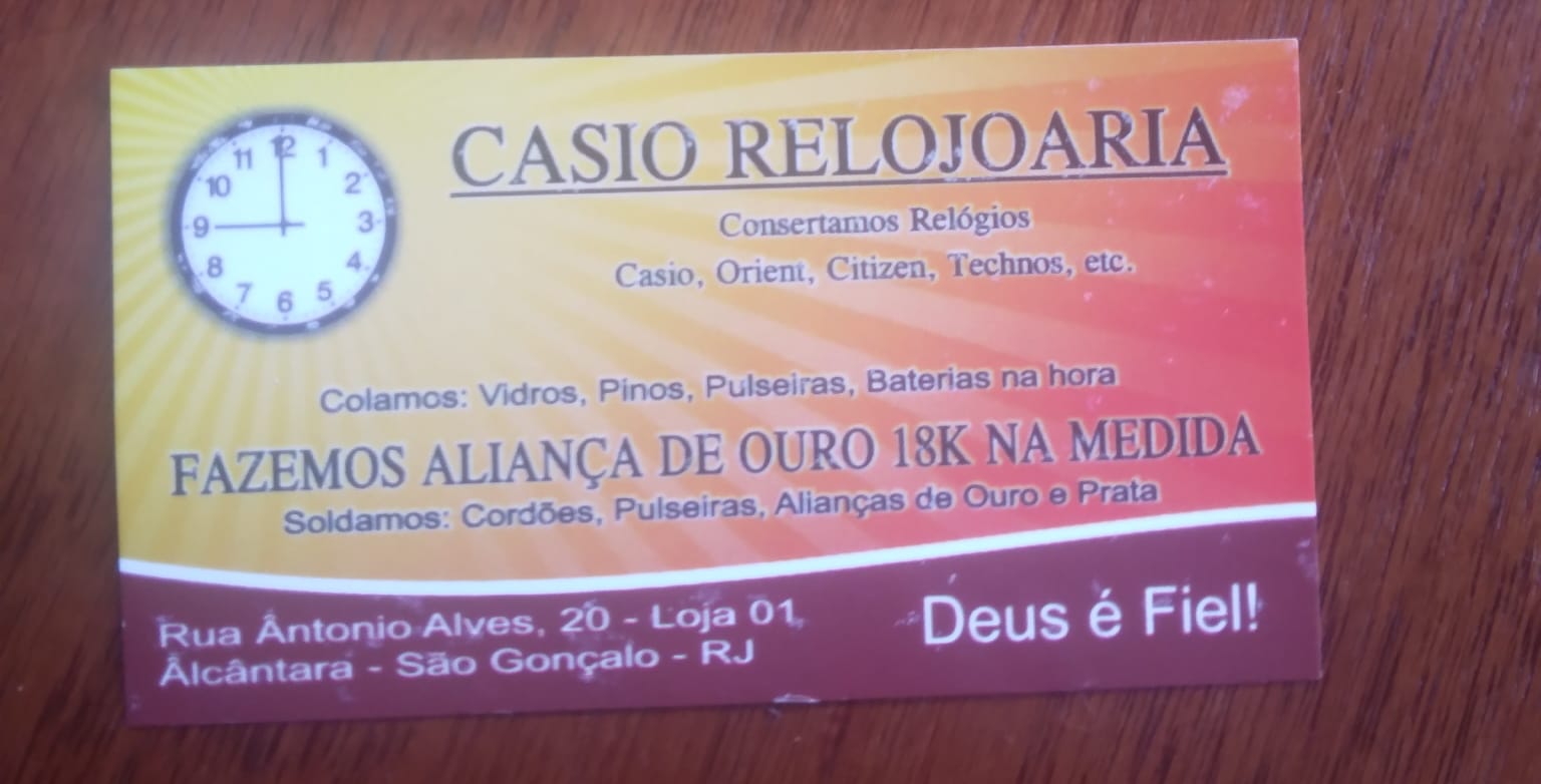 Cartão original da Casio Relojoaria com serviços e endereço
