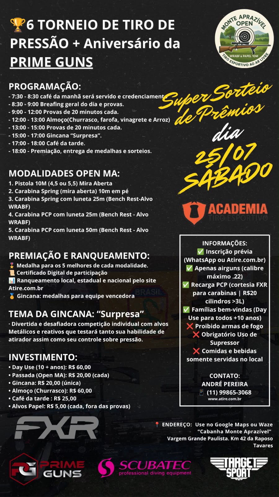 Programacao e informacoes da etapa do Open Monte Aprazivel em 25 de Julho